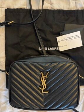 YSL Saint Laurent LOU Black Chevron Quilted Leather Camera Tassel Bag